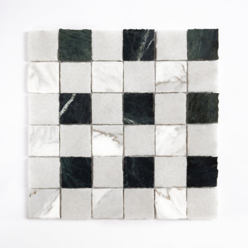 Calacatta Gold, Glacier, Verde Lucia Honed Hand Clipped 2x2 Marble Mosaics 12x12