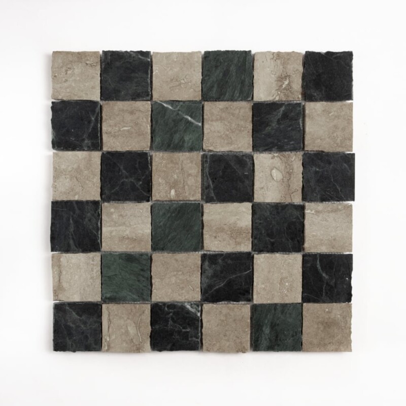 Roman Travertine, Verde Lucia Honed Hand Clipped 2x2 Marble Mosaics 12x12