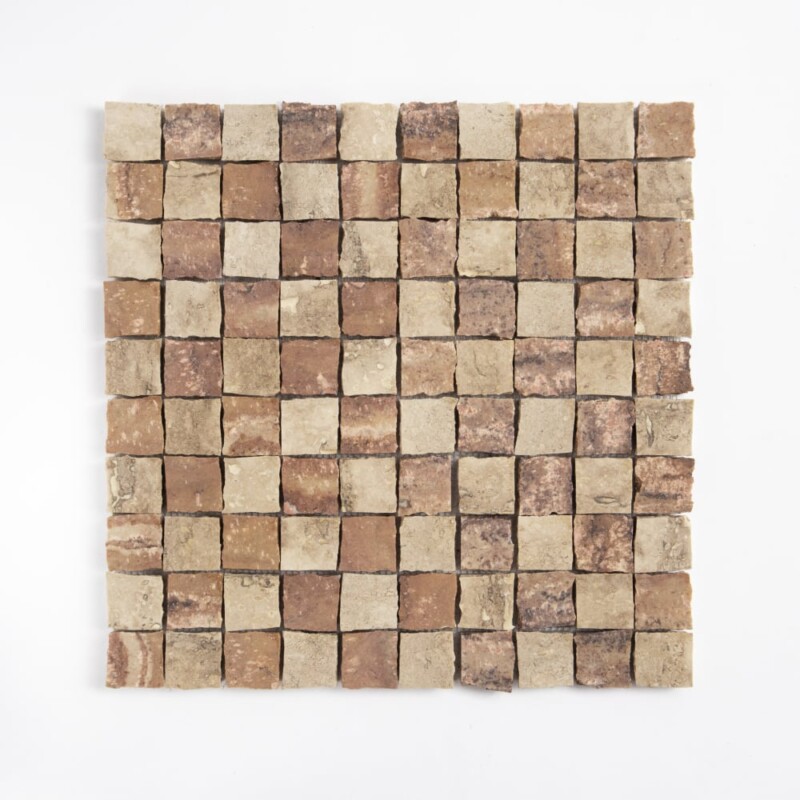 Roman Travertine Honed Hand Clipped 1x1 Travertine Mosaics 10 5/8x10 5/8