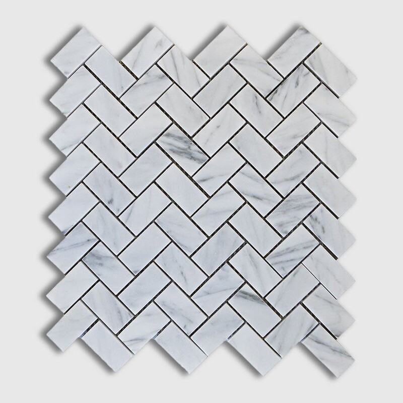 White Carrara Polished Herringbone 1x2 Marble Mosaic 11x11