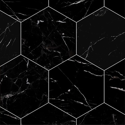 Black Honed Hexagon Marble Tile 8x8