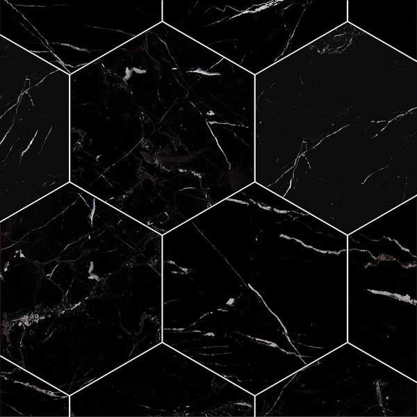 Изображение черной полированной шестиугольной мраморной плитки 8×8