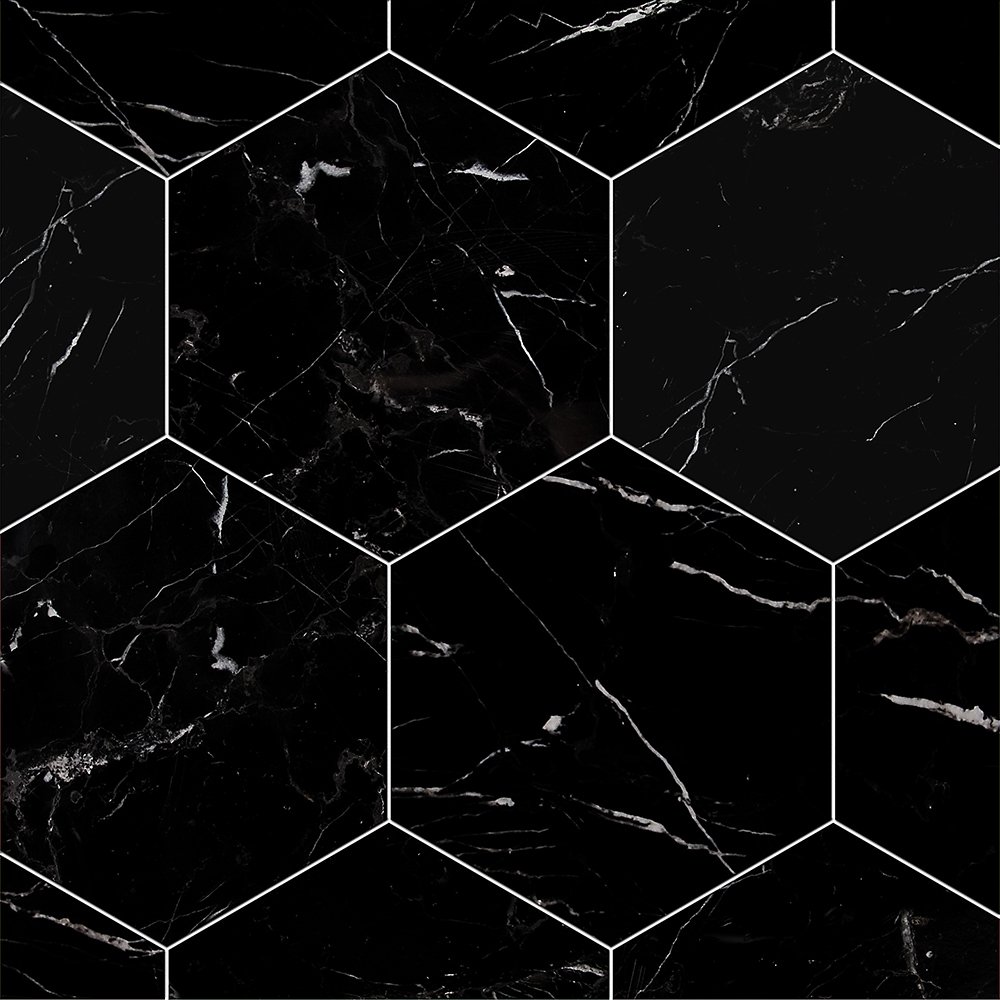 Black Honed Hexagon Marble Tile 8x8