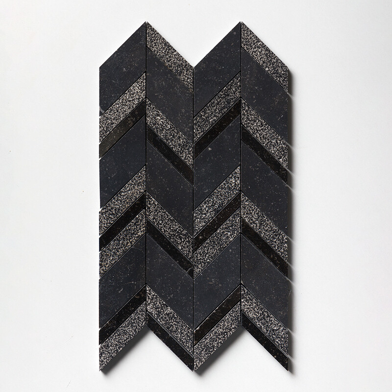 Belgium Blue Textura Chevron Waterjet Limestone Mosaics 13x10