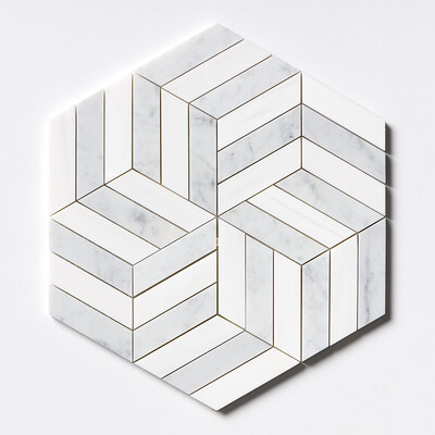 Snow White, White Carrara Honed Windmill Marble Mosaic 11 3/4x13 9/16