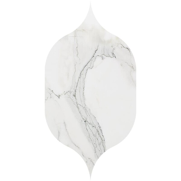 Arabesque gotico Calacatta Gold marmo lucido Waterjet Decos 4 7/8×8 13/16 Immagine