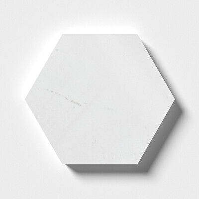 Hexagon Aspen White Polished Marble Waterjet Decos 5 25/32x5