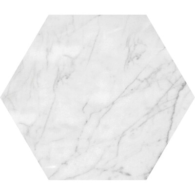 Hexagon White Carrara Honed Marble Waterjet Decos 5 25/32x5