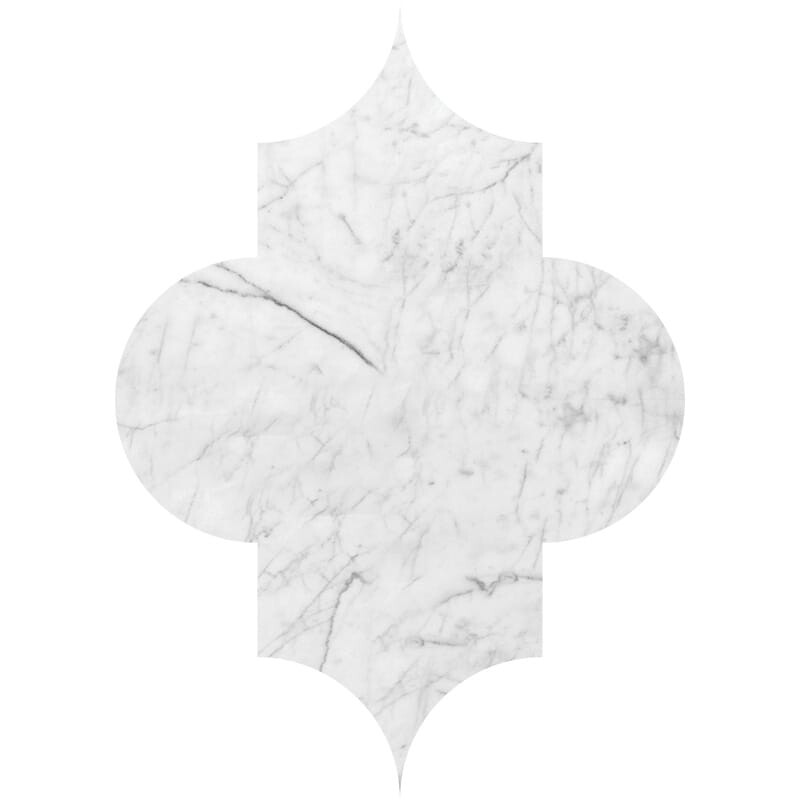 Arabesquette White Carrara C Polished Marble Waterjet Decos 6x8 1/4