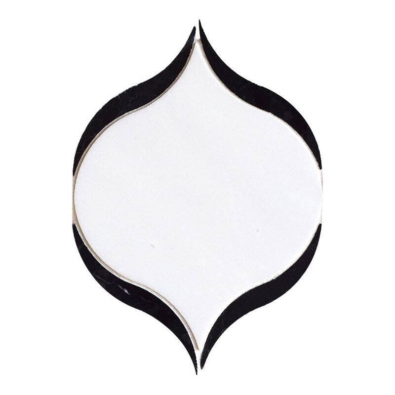 Swan Aspen White, Black Multi Finish Marble Waterjet Decos 4 7/8x7 11/20