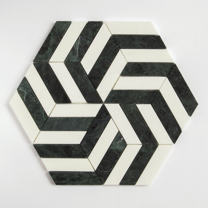 Thassos, Verde Lucia Honed Windmill Marble Mosaics 10 3/16x11 3/4