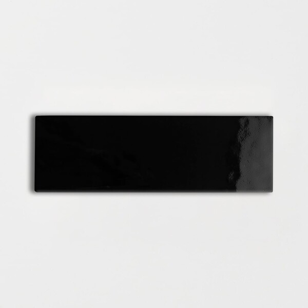 Black glossy subway ceramic tile in deep jet black finish by Country Floors