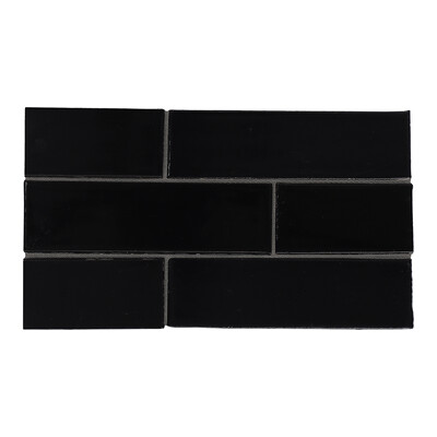 Black Vinyl Gloss Thin Brick Tile 2 1/8x7 1/2