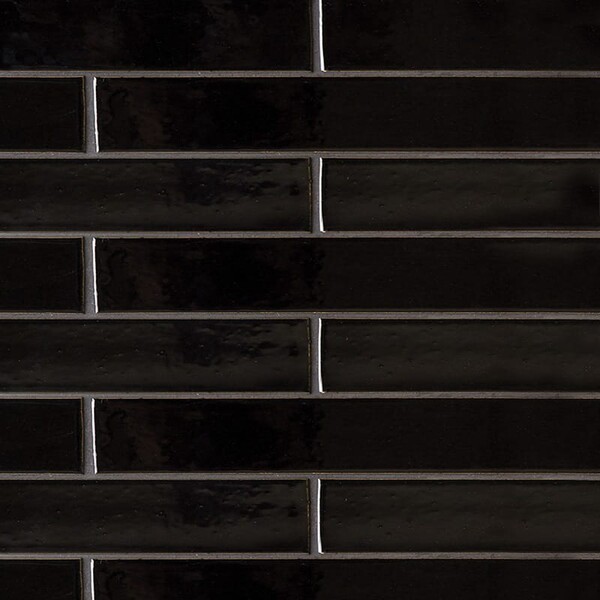 Black Vinyl Gloss Thin Brick Tile 1 5/8x11 5/8