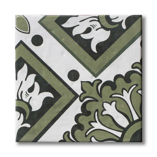 Green and white traditional patterned glazed terracotta tile for classic interiors by Country Floors