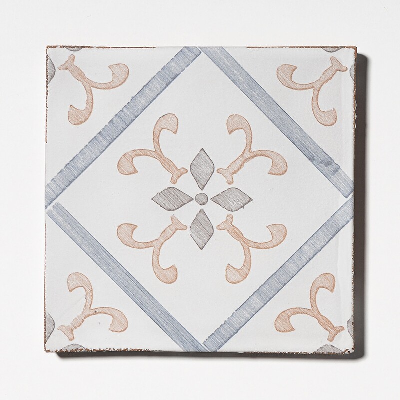 Tudor Flourish Matte Glazed Terracotta Tile 6x6