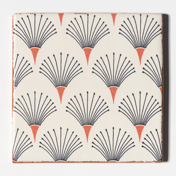Fan pattern matte glazed terracotta tile with soft neutral tones by Country Floors