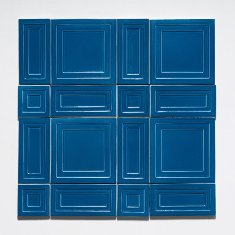 Azure Glossy Piazza Pattern Ceramic Tiles 9 29/64x9 29/64