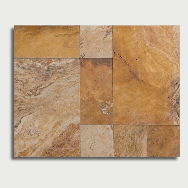 Antiqued Blend Tumbled French Pattern Travertine Pavers French Pattern Image