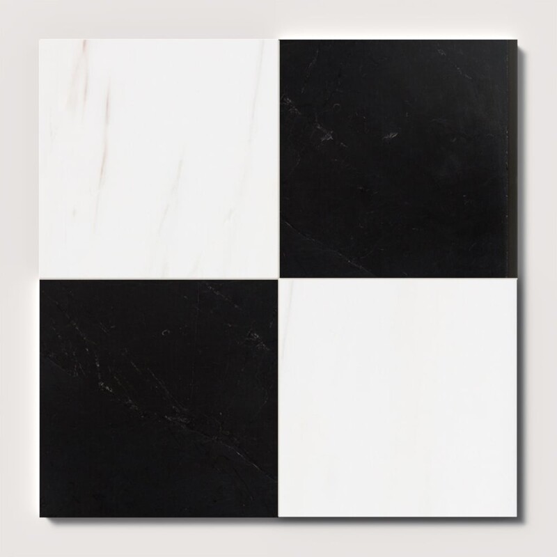 Bianco Dolomiti Classic, Black Honed Checkerboard Pattern Marble Tiles 12x12