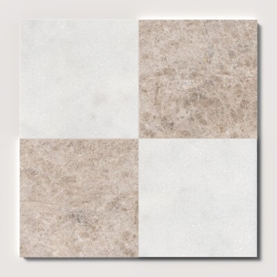 Glacier, Silver Shadow Honed Checkerboard Pattern Marble Tiles 12x12