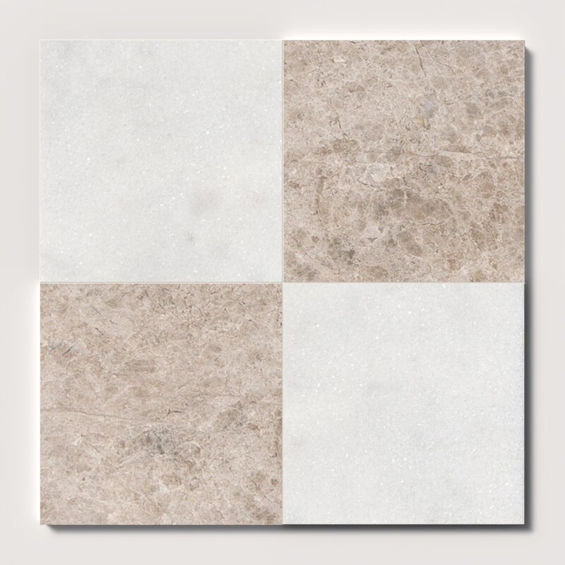 Glacier, Silver Shadow Honed Checkerboard Pattern Marble Tiles 12x12