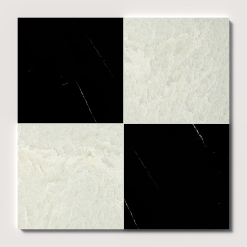 Black, Ming Green Polished Checkerboard Pattern Marble Tiles 12x12