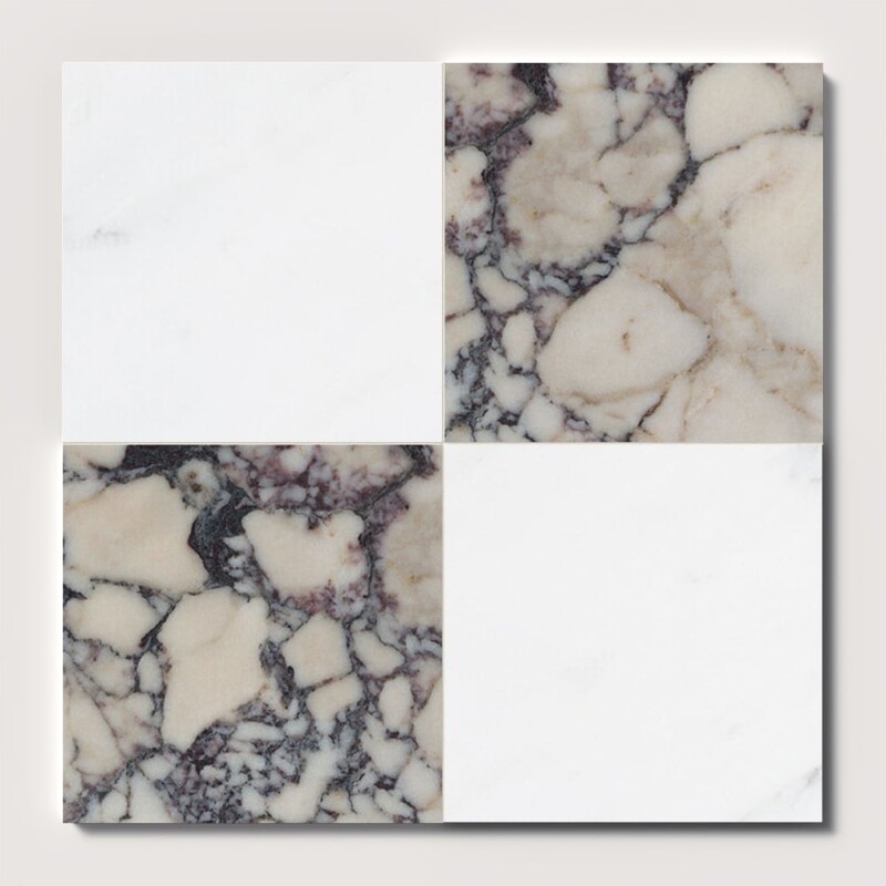 Calacatta Bella, Calacatta Picasso Honed Checkerboard Pattern Marble Tiles 18x18