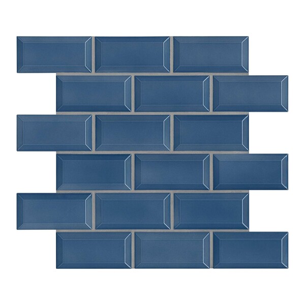 Denim Blue Glazed Staggered Joint Porcelain Mosaic 12×12 Image