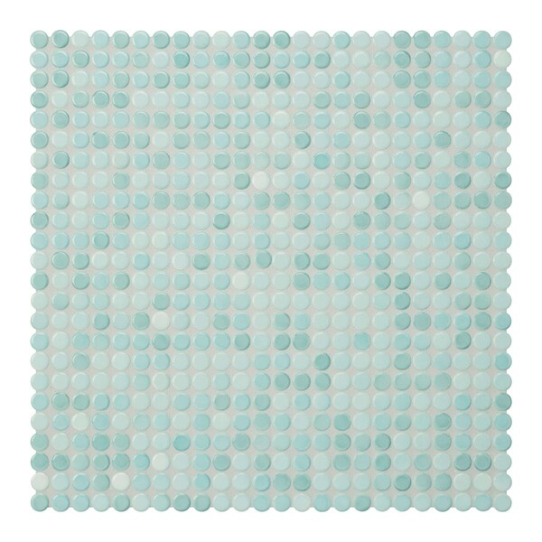 Aqua Light Blue Glossy Penny Round Porcelain Mosaic 9 1/16×9 1/16 Image