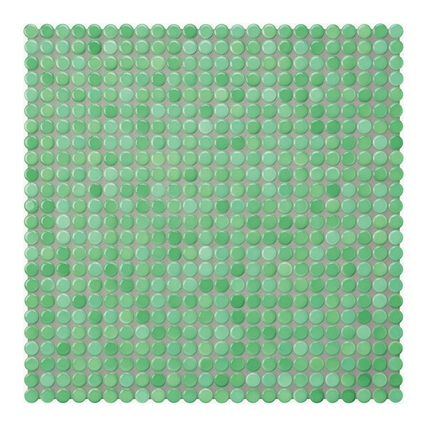 Sea Green Glossy Penny Round Porcelain Mosaic 9 1/16×9 1/16 Image