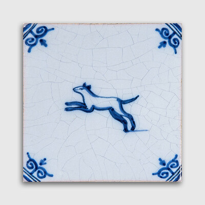 Small Animals Blue Glazed Ceramic Tile 5x5