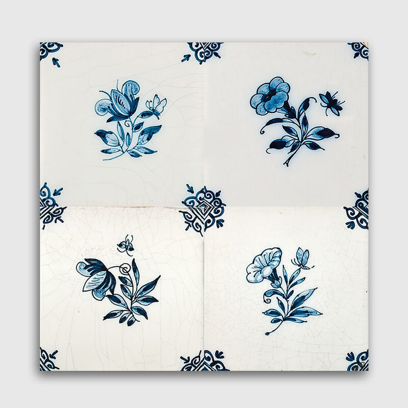 Small Flowers Blue Glazed Ceramic Tile 5x5