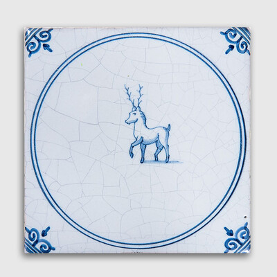 Animals In Circle Blue Glazed Ceramic Tile 5x5