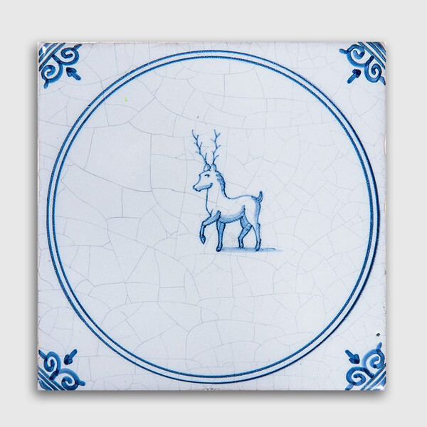 Animals In Circle Blue Glazed Ceramic Tile 5×5 Image