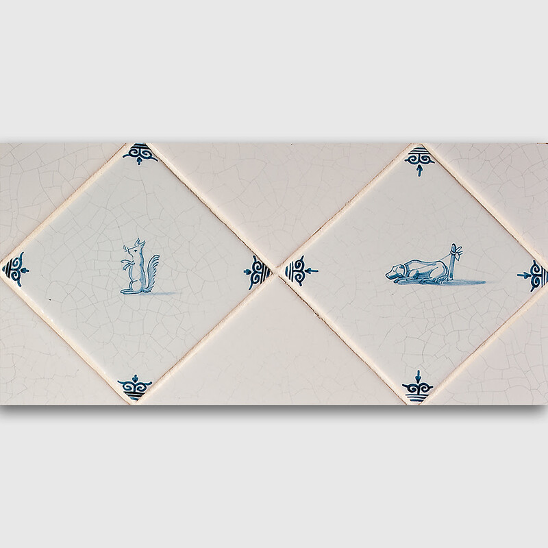 Diagonal Small Animals Blue Glazed Ceramic Tiles 5x5