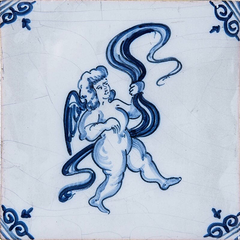 Musical Cherubs Blue Glazed Ceramic Tiles 5x5