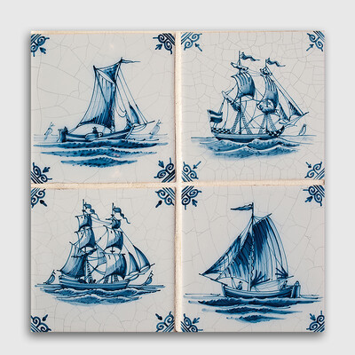 Ships Blue Glazed Ceramic Tile 5x5