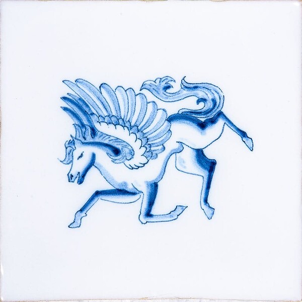 Heraldic Blue On White Glazed Ceramic Tile 5×5 Image