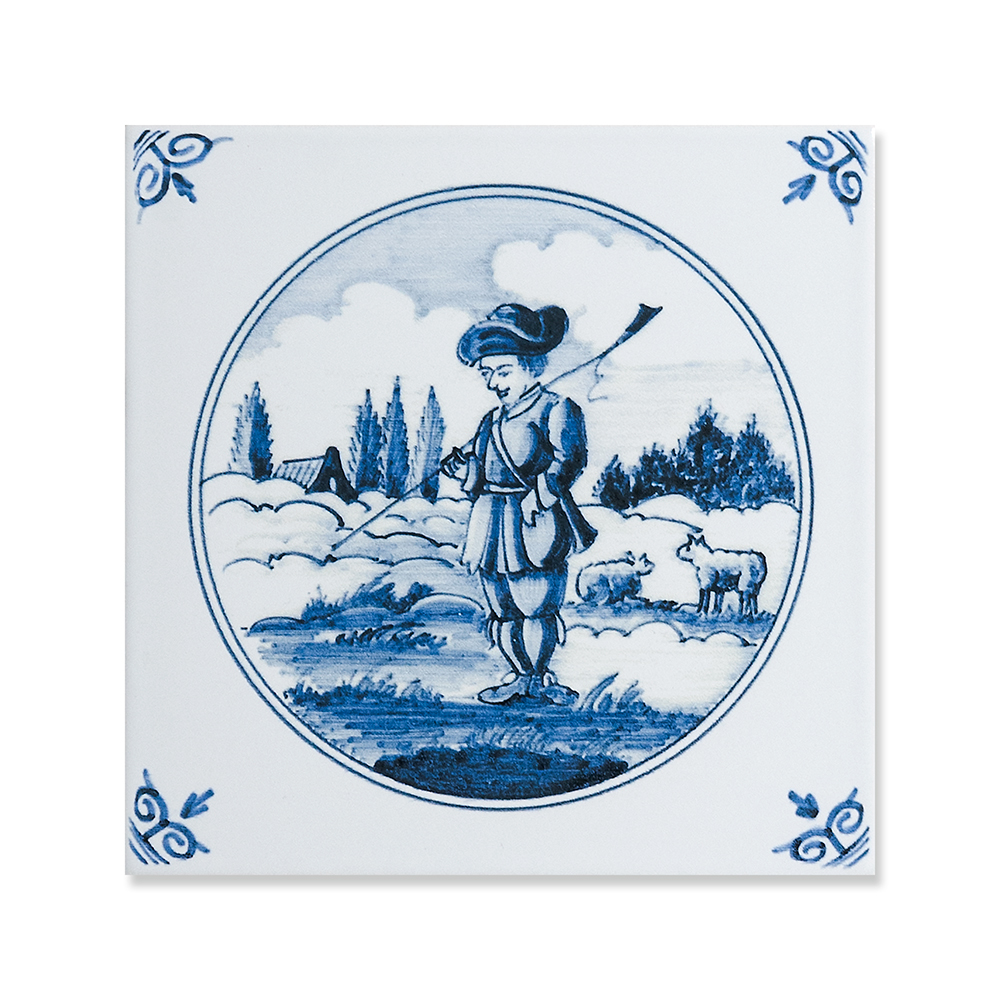 Country Scene In Circle Glazed Ceramic Tile 6x6
