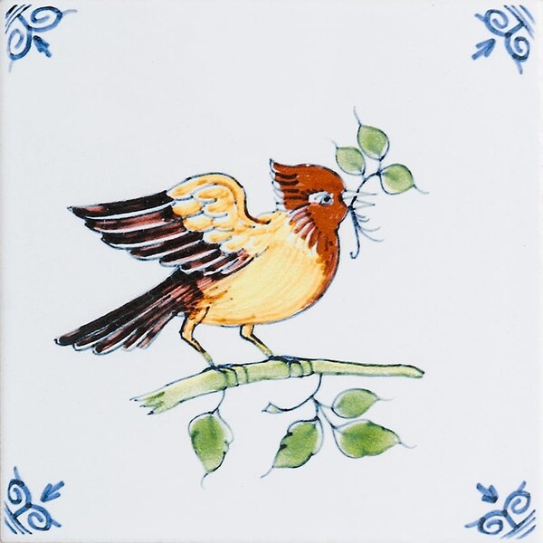 Imagen de azulejo cerámico esmaltado con diseño de pájaro de 6x6