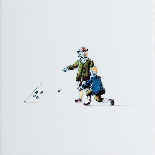 Children Playing Marble Glazed Ceramic Tile 6×6 Image