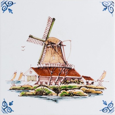 Windmill Glazed Ceramic Tile 6x6