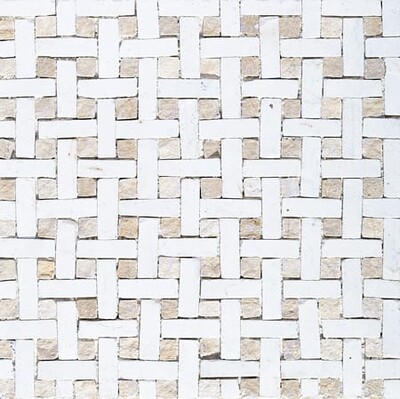 White, Beige Honed Basket Weave Limestone Mosaic 8x8