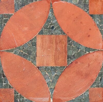 Sacchi, Red/olive Honed Limestone Mosaic 8x8