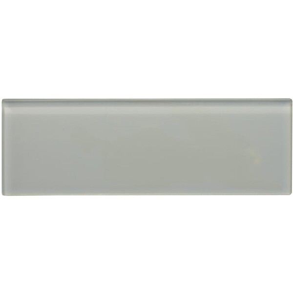 Drift glossy subway glass tile in light mist grey shade by Country Floors