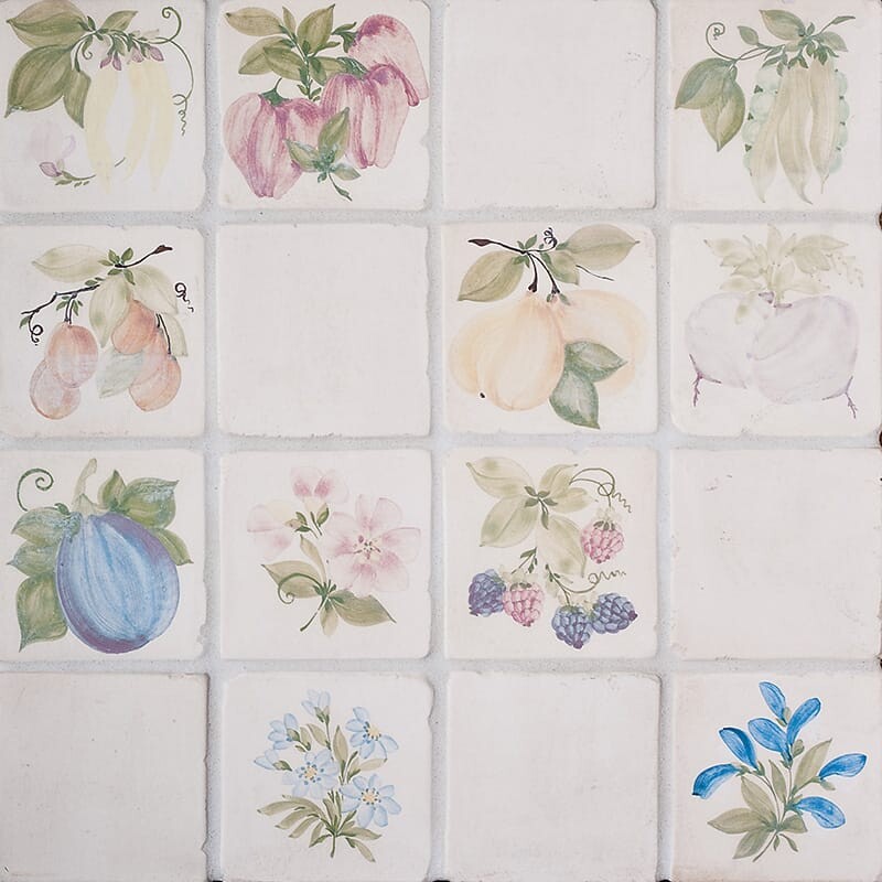 Fruit, Vegetable, Flower Stained Ceramic Tile 4x4