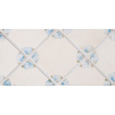 Petal Blanc Triangle, French Blue Stained Ceramic Tile 4x4