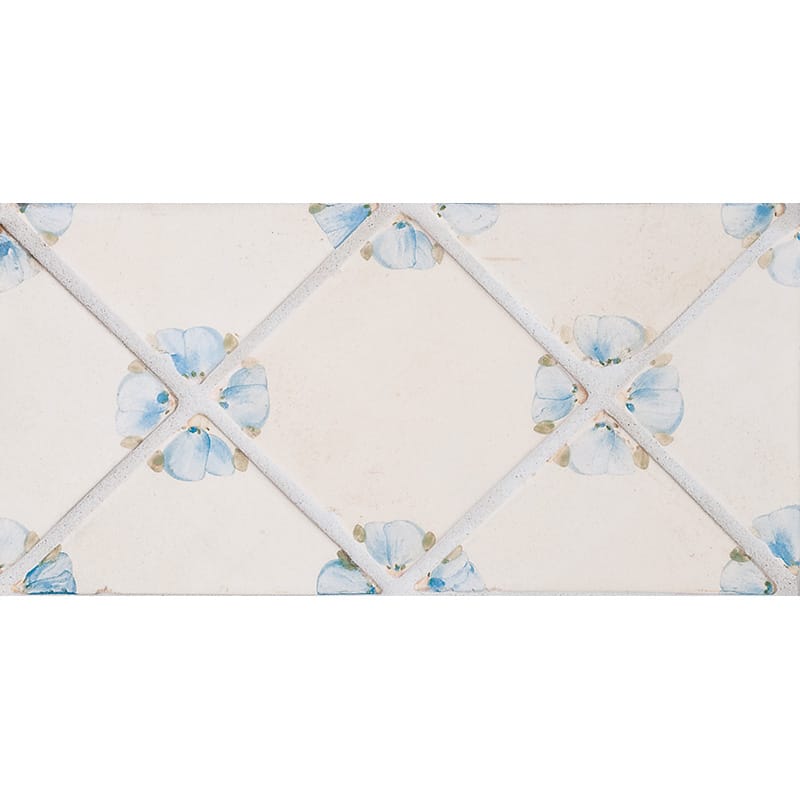 Petal Blanc Triangle, French Blue Stained Ceramic Tile 4x4