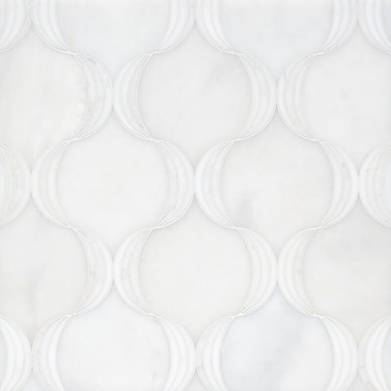 Snow White, Afyon White Multi Finish Bombshell Waterjet Marble Mosaics 13x13 7/8